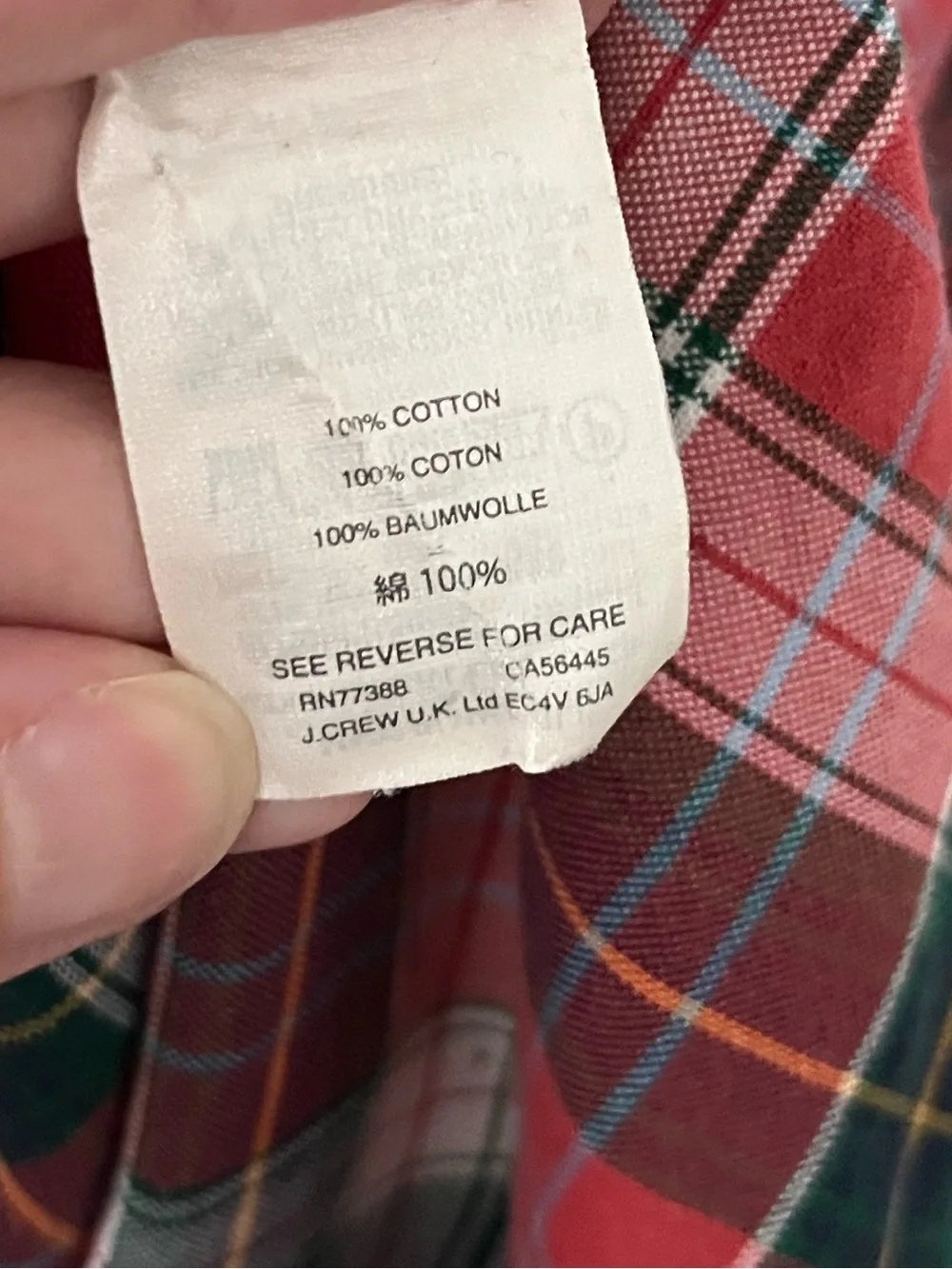 J. Crew Men’s All Cotton Oxford Button Down  Slim Fit Plaid Red White Green XL